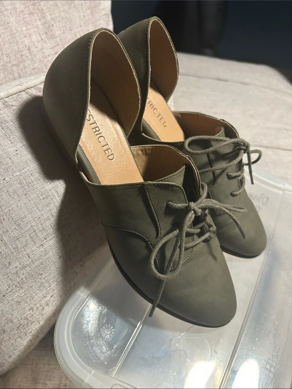 Restricted Olive Lace-Up Pointed Flats